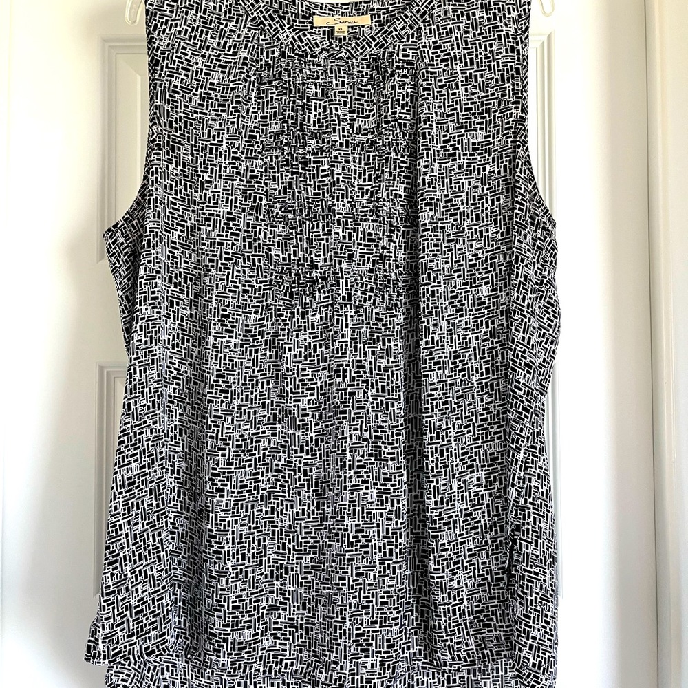 Super versatile sleeveless blouse with mini pleats and hidden button placket.
